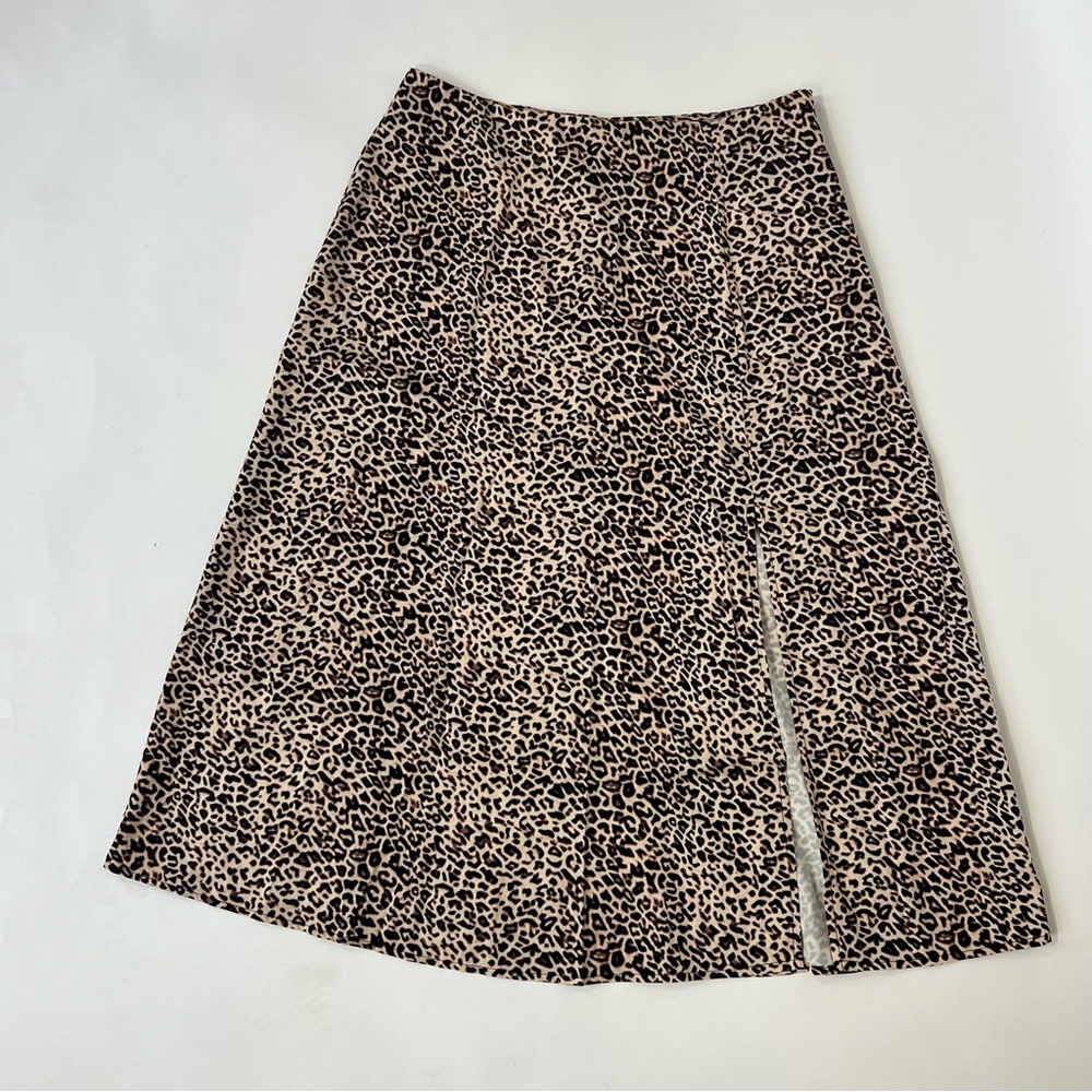 LYANER A-Line Midi Leopard Print Skirt with Size Slit